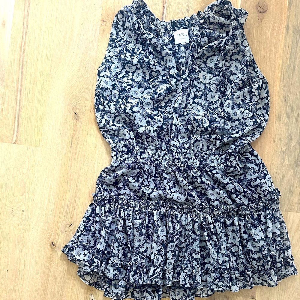 Misa Floral Ruffle Blouse - navy and cream